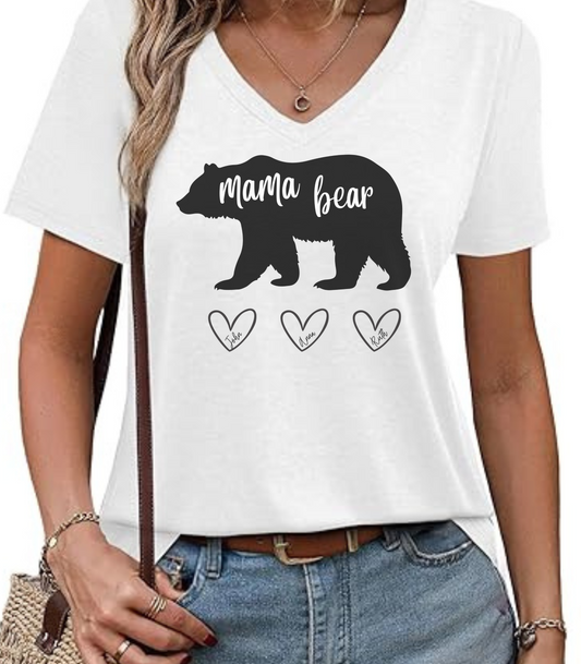 Personalized Mama Bear V-Neck T-Shirt