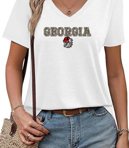Camo Georgia Dog V-Neck T-Shirt