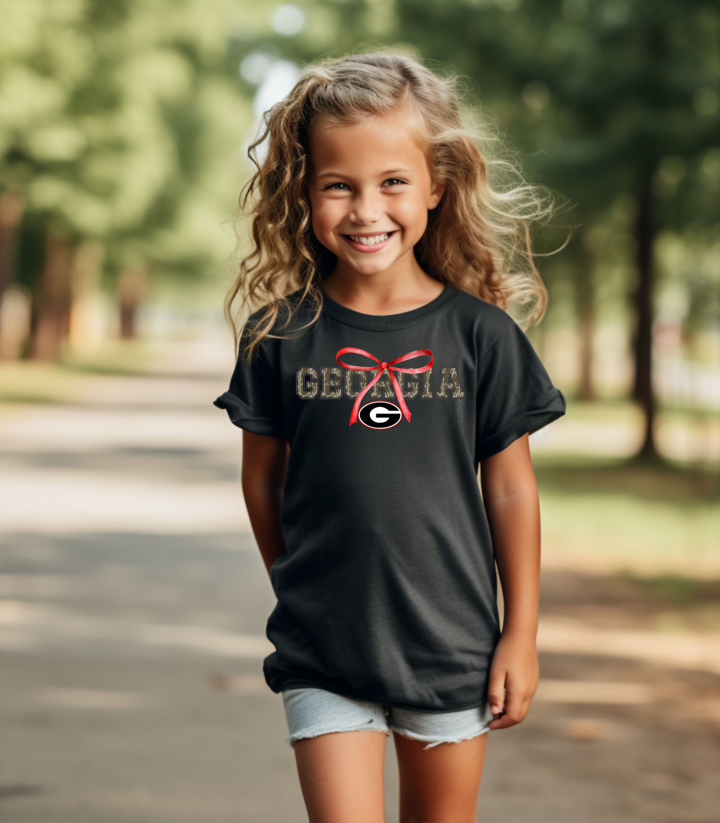 Camo Georgia Youth Tee with Bow Design