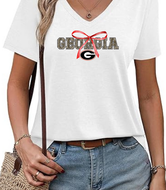 Camo Georgia Bow V-Neck T-Shirt