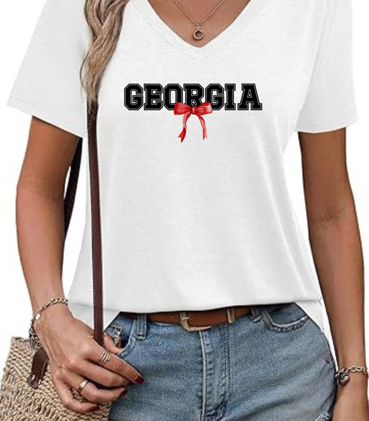 Georgia with bow V-Neck T-Shirt