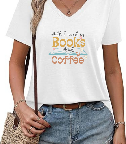 Books and Coffee V-Neck T-Shirt
