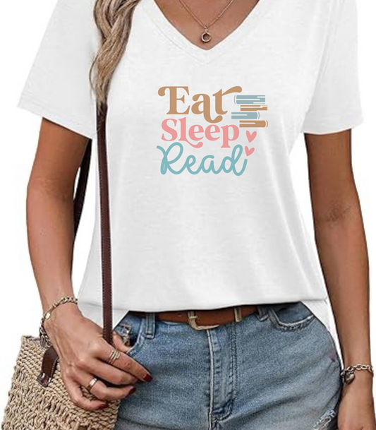 Eat Sleep Read Women's V-Neck T-Shirt