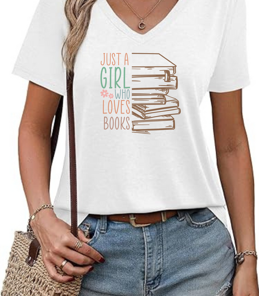 Just A Girl Who Loves Books V-Neck T-Shirt