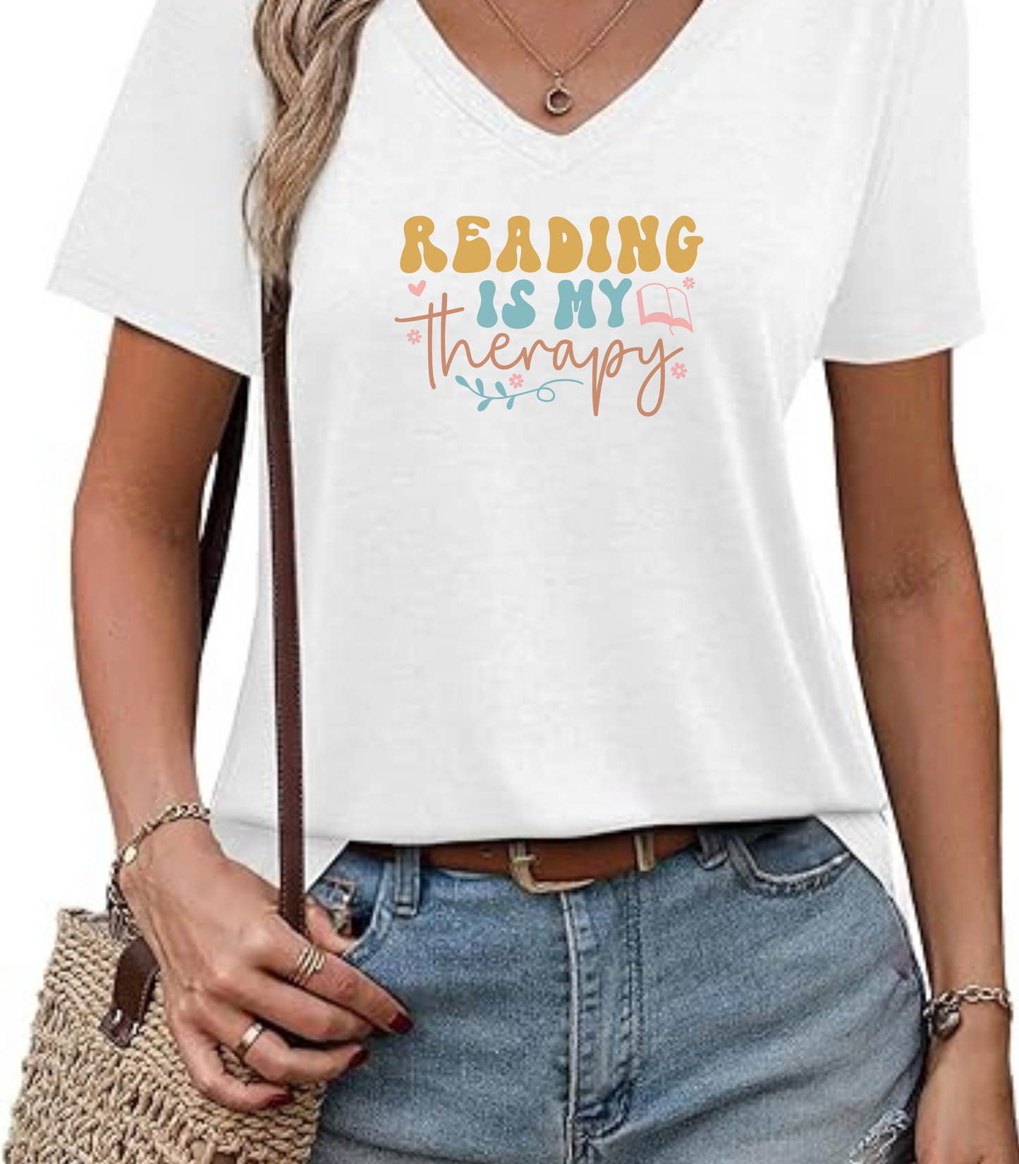 Reading Is My Therapy V-Neck T-Shirt