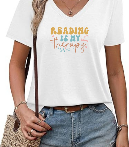 Reading Is My Therapy V-Neck T-Shirt