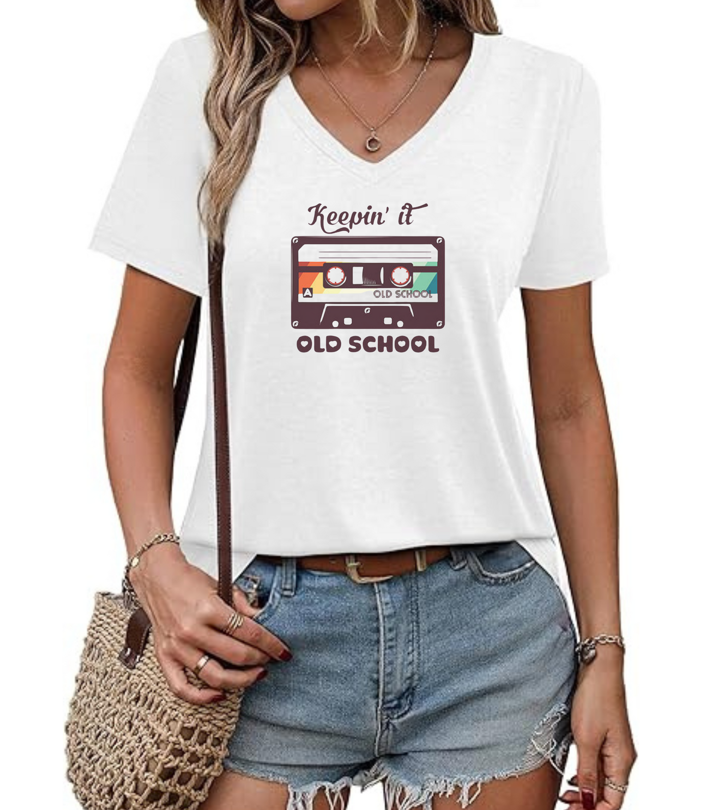 Retro 'Keepin it Oldschool' V-Neck T-Shirt