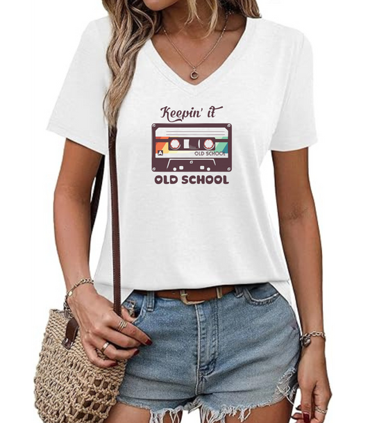Retro 'Keepin it Oldschool' V-Neck T-Shirt
