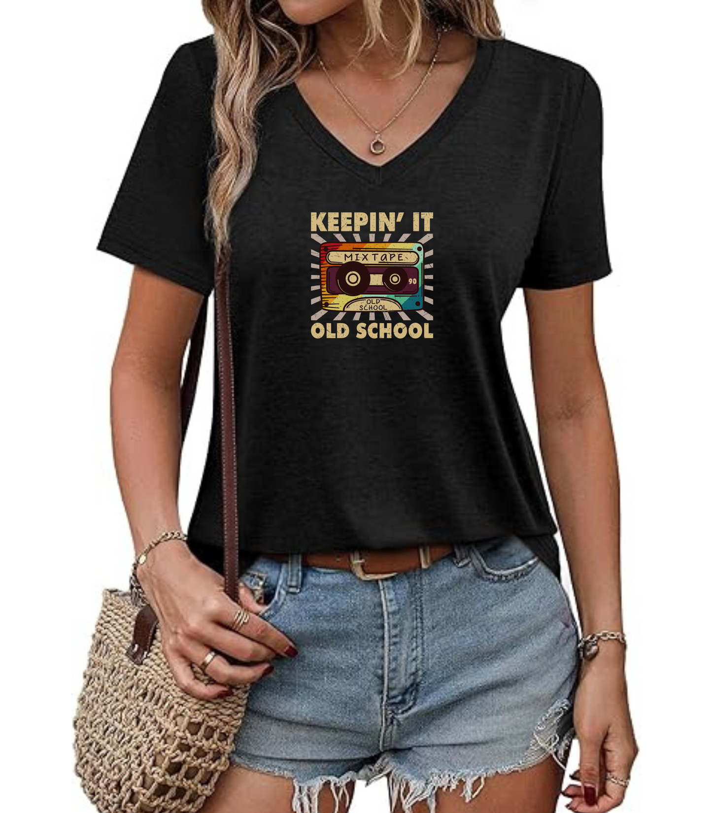 Retro Cassette Tape Ladies' V-Neck T-Shirt