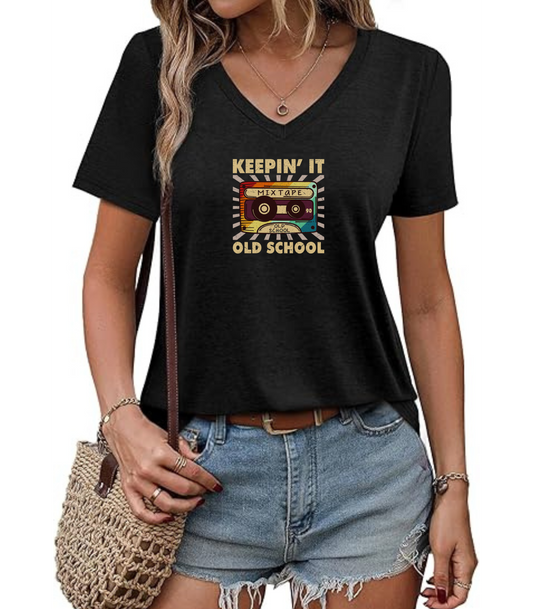 Retro Cassette Tape Ladies' V-Neck T-Shirt