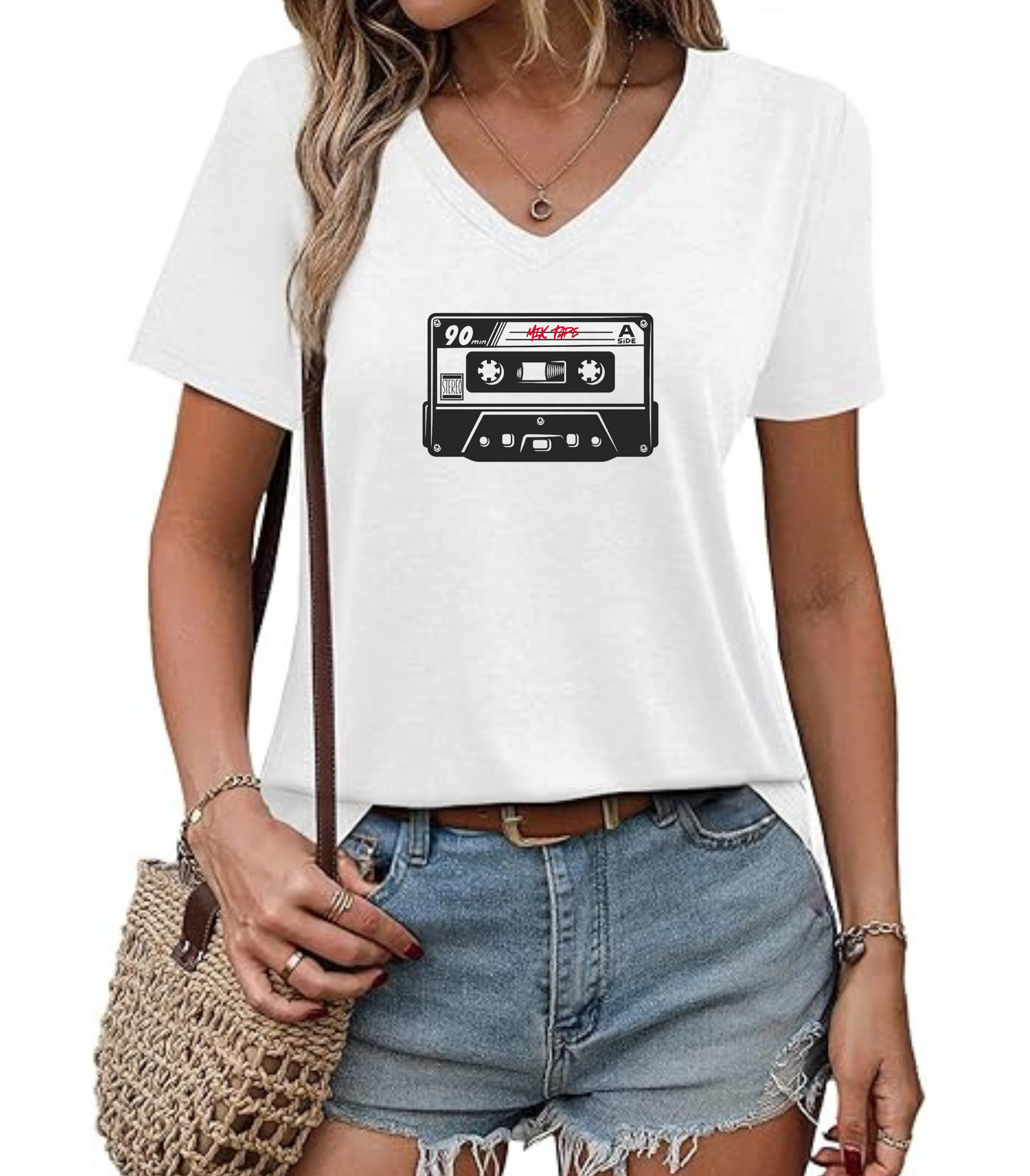 Retro 90s Cassette Tape V-Neck T-Shirt