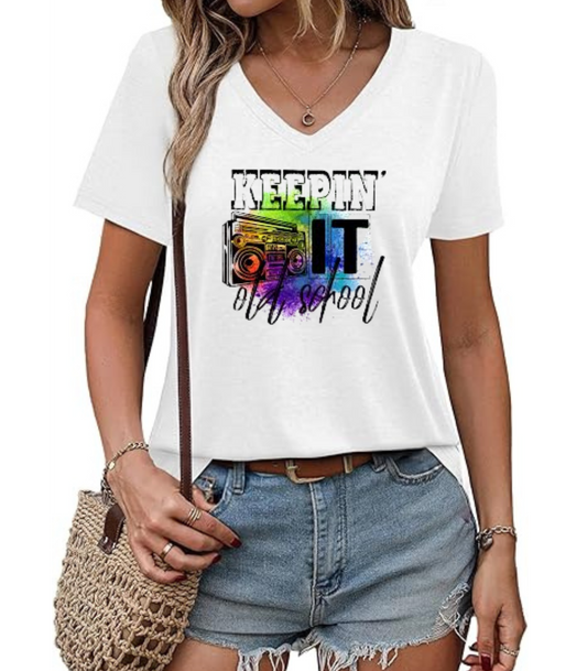 Colorful Boombox V-Neck T-Shirt