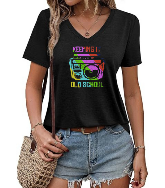 Retro Boombox V-Neck T-Shirt