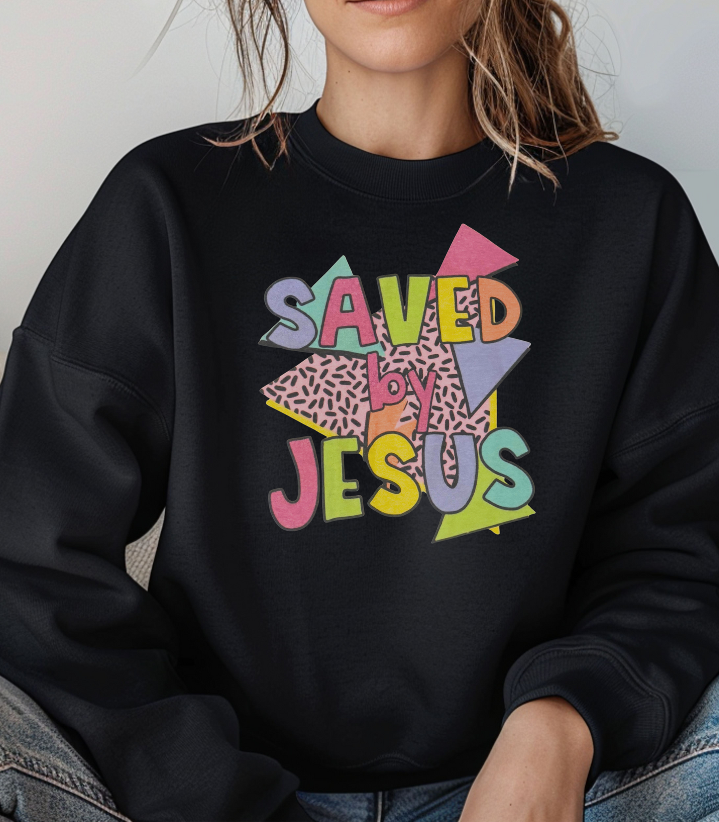 Retro Saved by Jesus Crewneck Sweatshirt