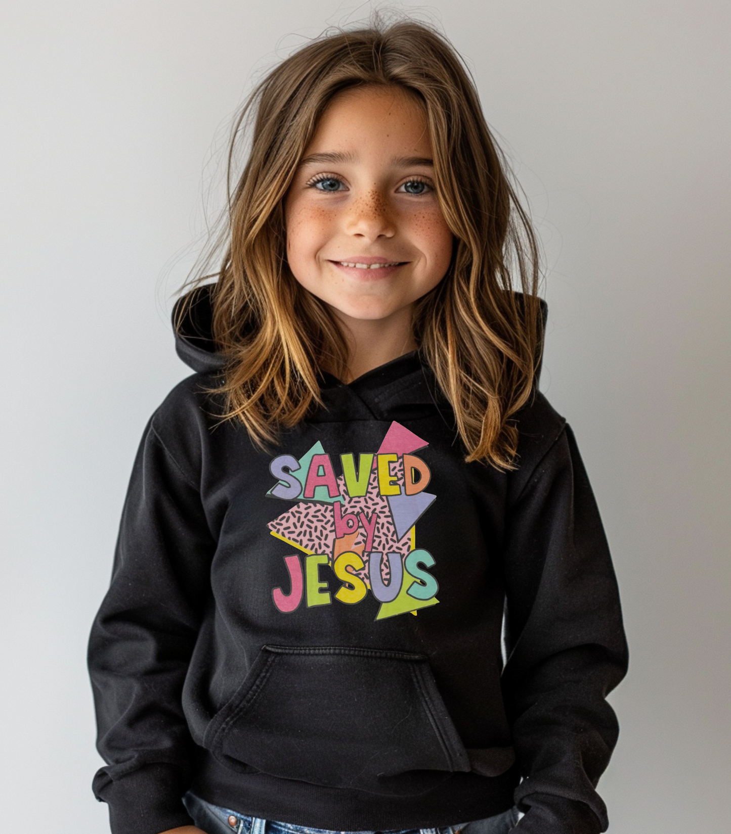 Retro Saved by Jesus Youth Hooded Sweatshirt