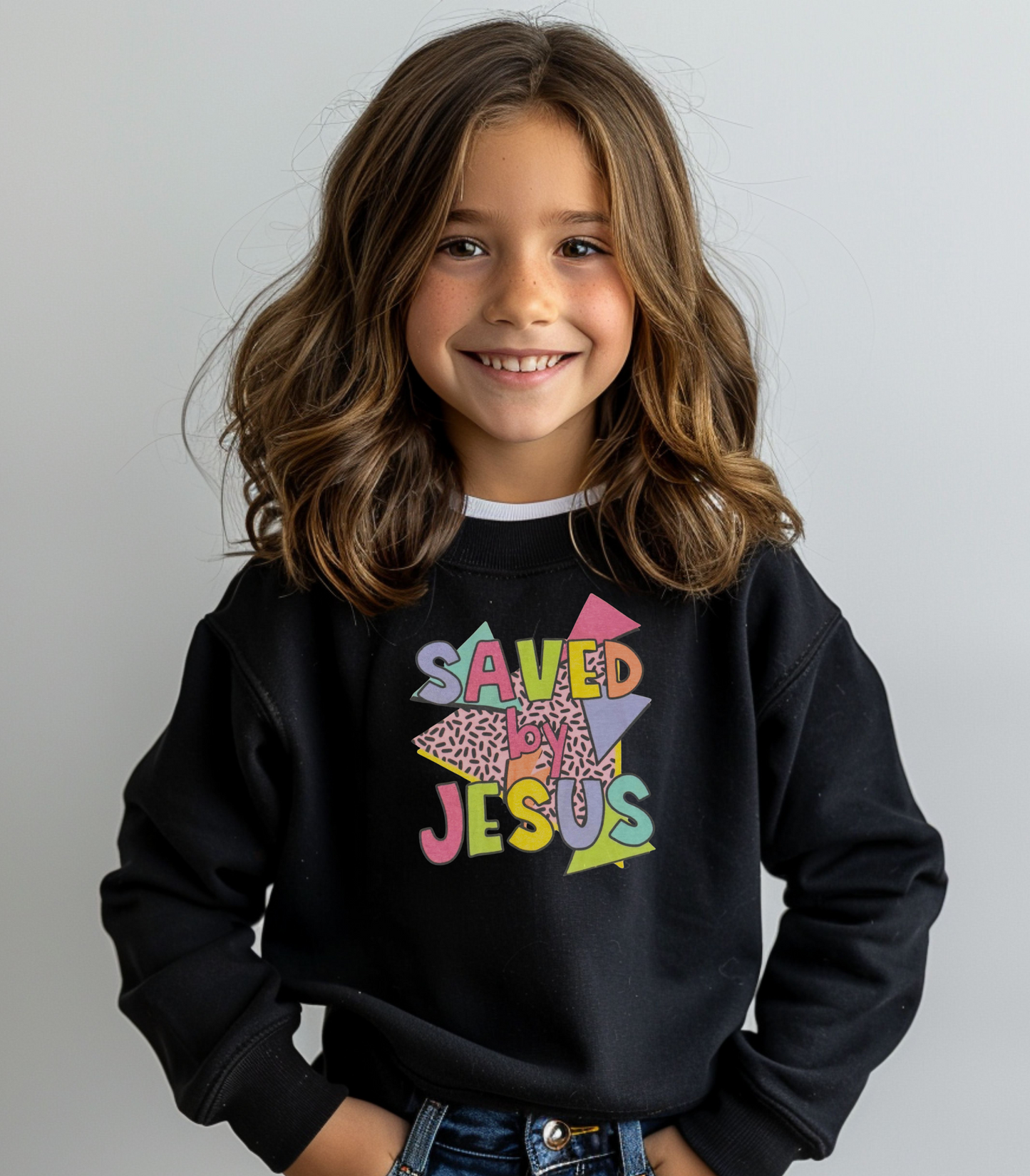 Retro Saved by Jesus Youth Crewneck Sweatshirt