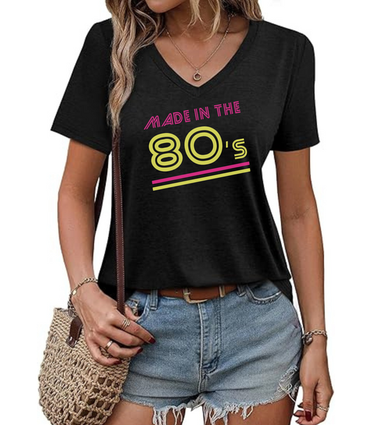 Made in the 80's Neon V-Neck T-Shirt