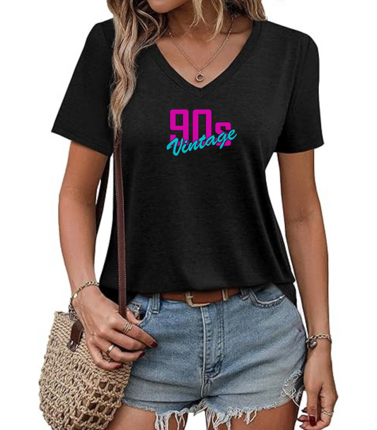 90s Vintage Ladies' V-Neck T-Shirt, Retro Tee, Nostalgic Apparel, Summer Fashion, Gift for Her, Casual Outfit