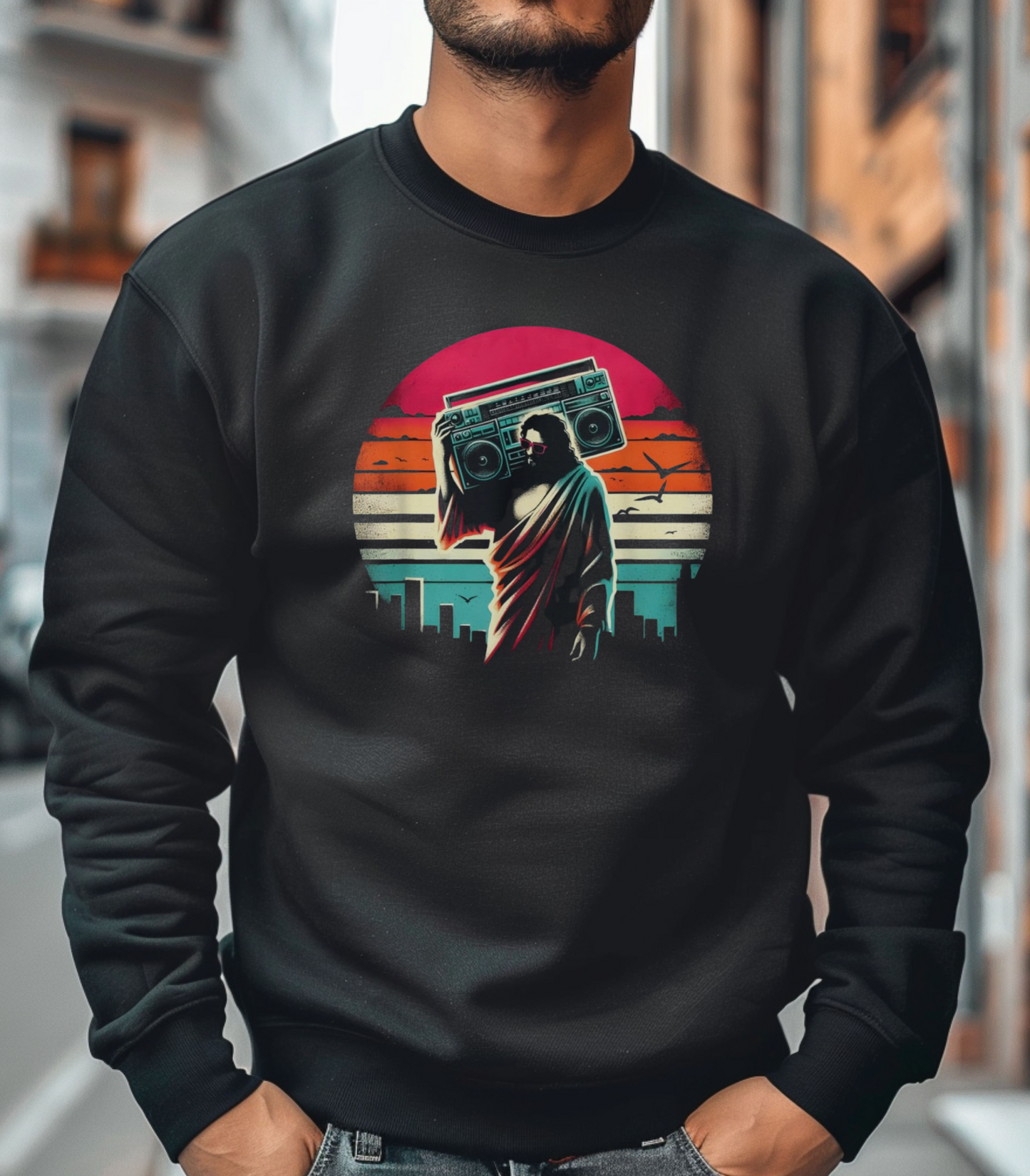 Retro Jesus Vibe Graphic Crewneck Sweatshirt