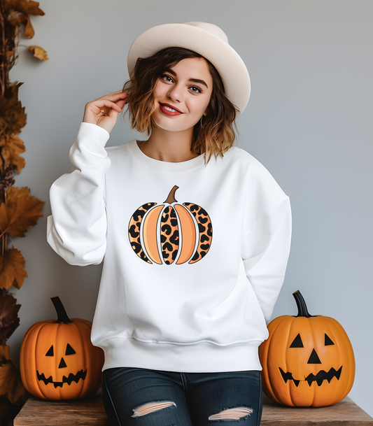 Leopard Print Pumpkin Crewneck Sweatshirt