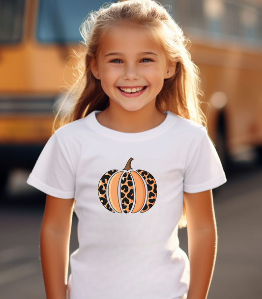Leopard Print Pumpkin Kids Tee