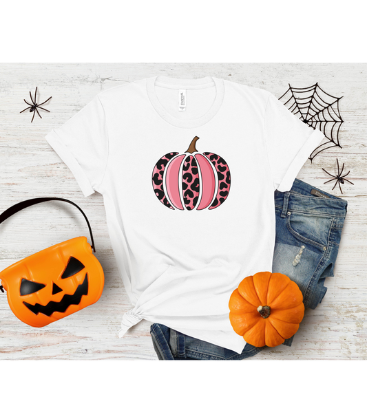 Pink Leopard Print Pumpkin T-Shirt