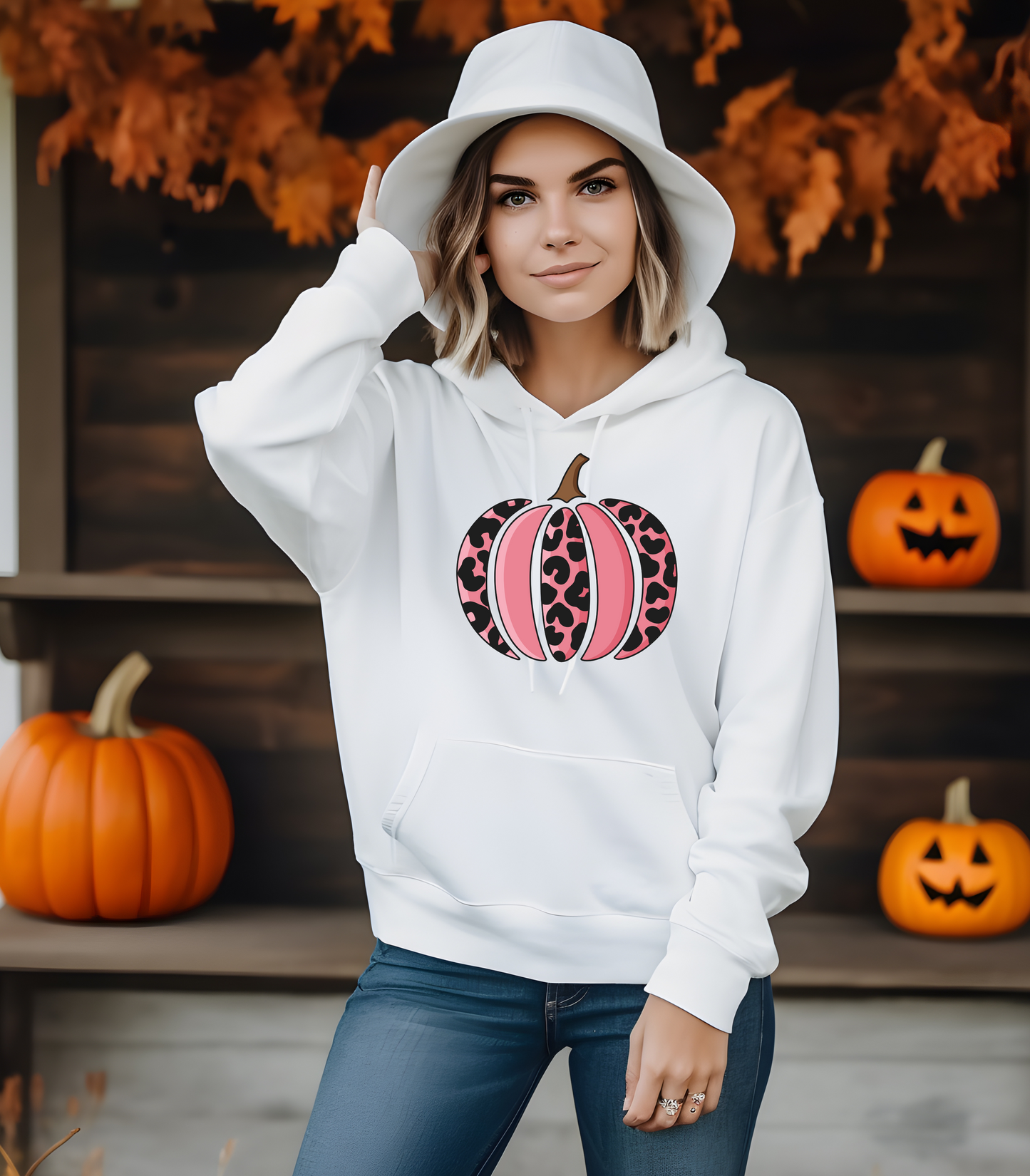 Pink Leopard Print Pumpkin Hoodie