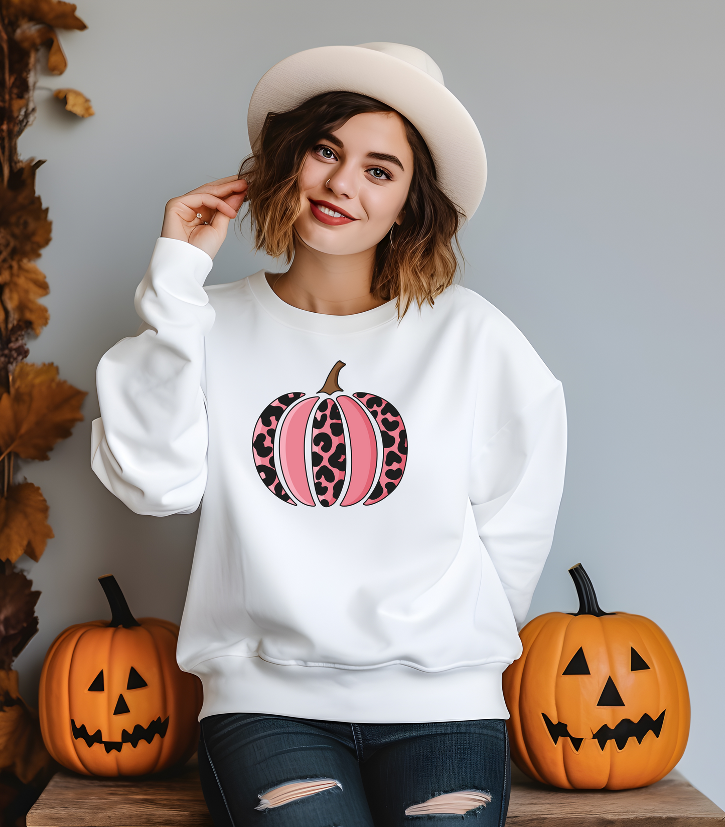 Pink Leopard Pumpkin Crewneck Sweatshirt