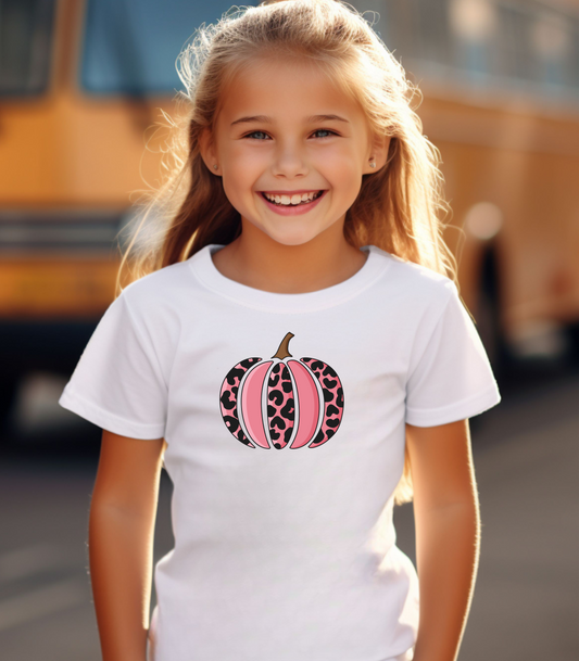 Pink Leopard Pumpkin Kids Tee