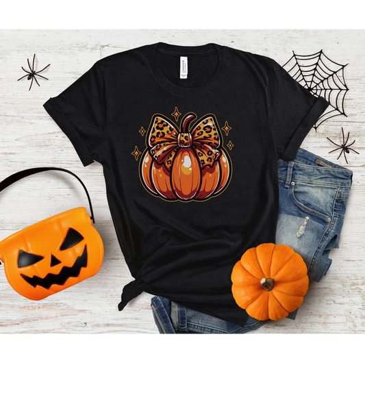 Leopard Pumpkin Bow T-Shirt