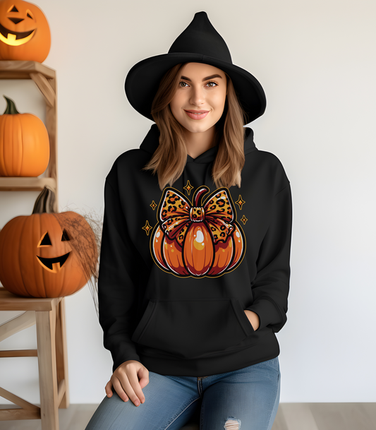 Leopard Pumpkin Bow Hoodie