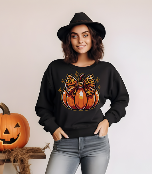 Leopard Pumpkin Bow Sweatshirt