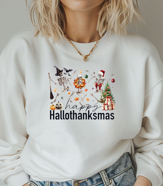 Happy Hallothanksmas Skeleton Sweatshirt