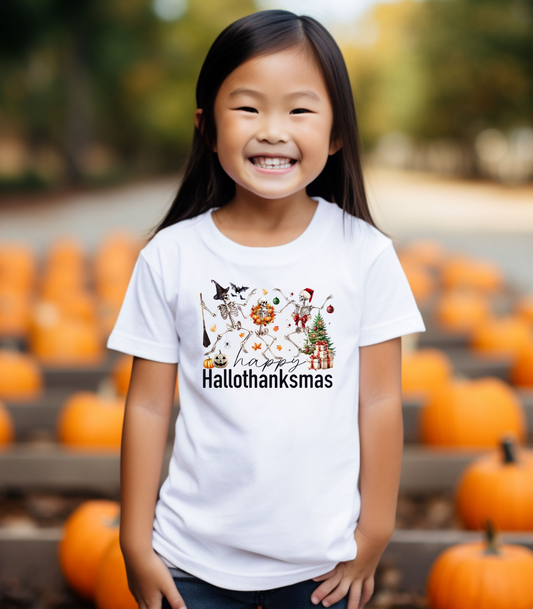 Happy Hallothanksmas Skeleton Kids Tee