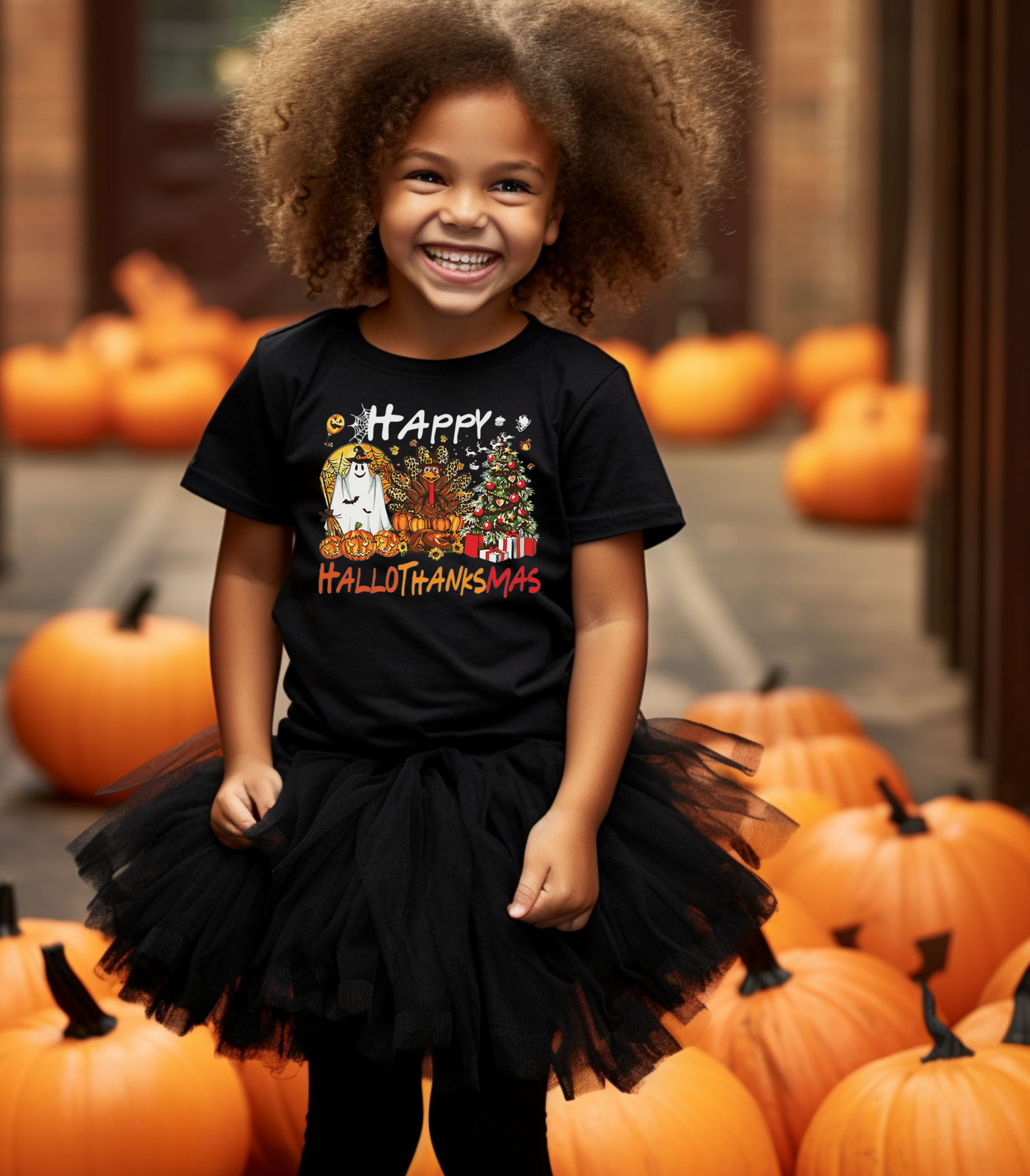 Happy Hallothanksmas Characters Kids Tee