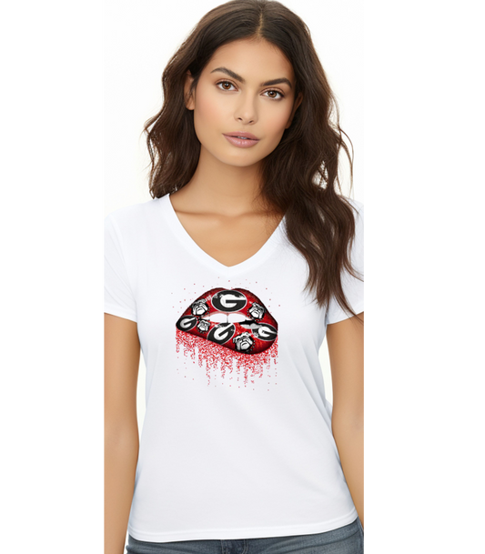 Georgia Bulldogs Glitter Kiss V-Neck T-Sirt