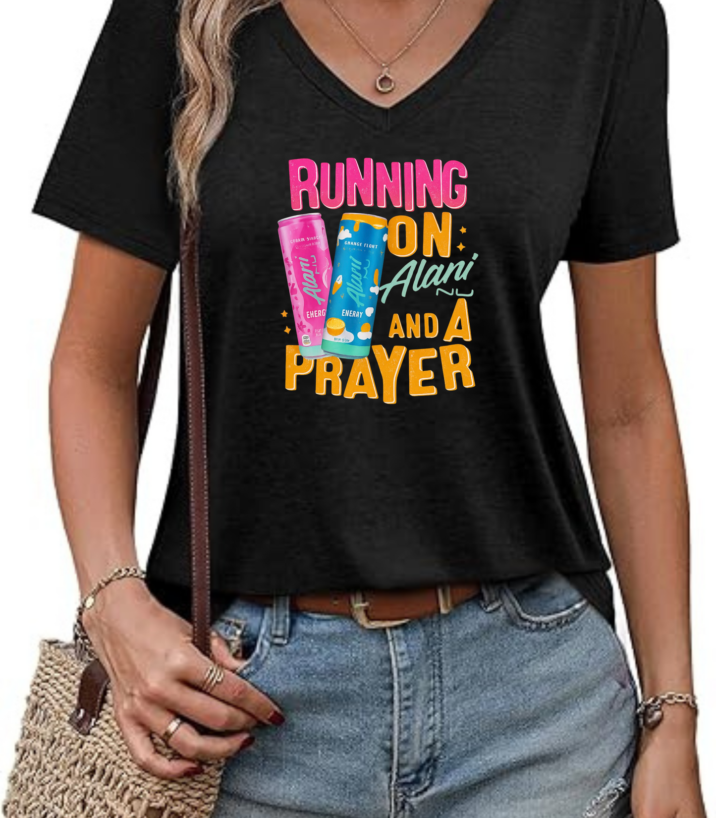 Running on Alani and a Prayer V-Neck Tee