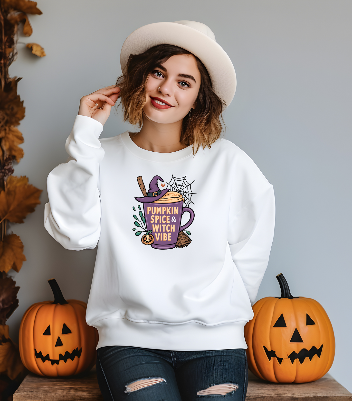 Pumpkin Spice & Witch Vibe Crewneck Sweatshirt