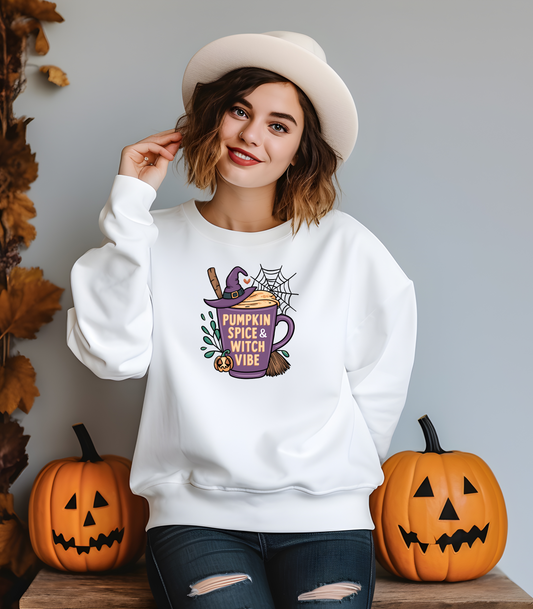 Pumpkin Spice & Witch Vibe Crewneck Sweatshirt