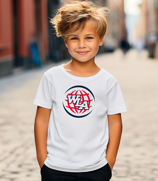 Kids Tee — Red & Black Globe WLA Logo