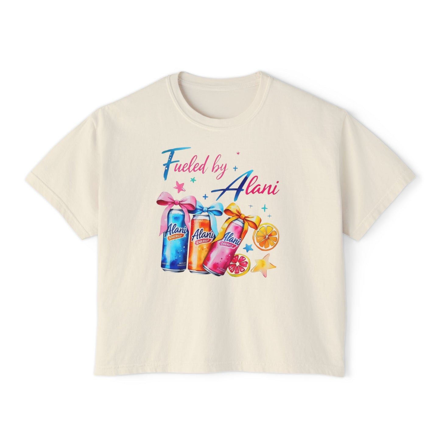 Alani Fueled Women's Boxy Tee, Summer Vibes Shirt, Casual Everyday Tee, Workout Top, Gift for Fitness Lovers,  Fun Crew Tee