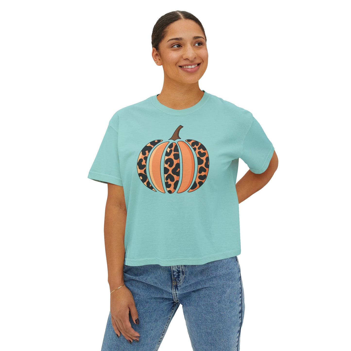 Leopard Print Pumpkin Women's Boxy Tee