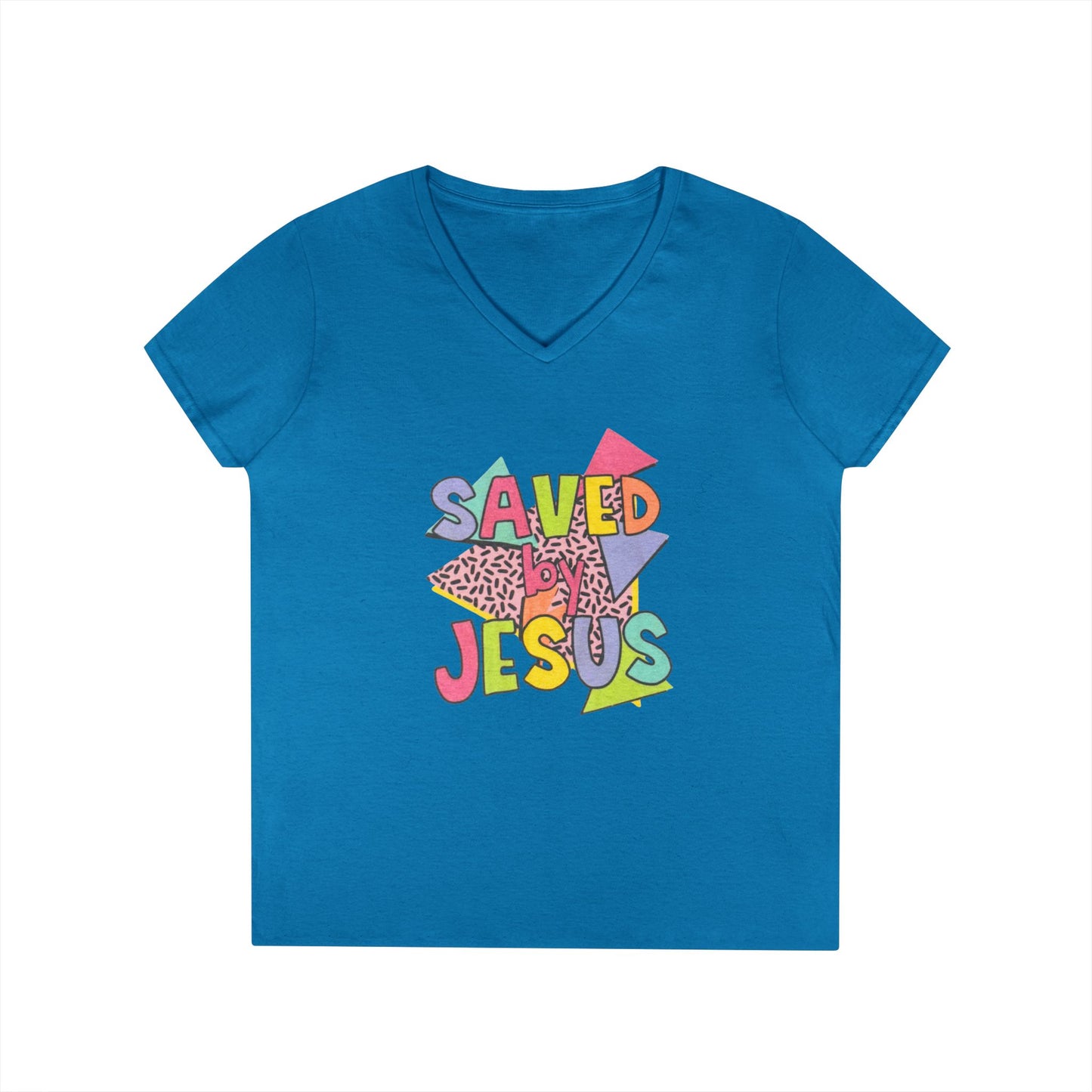 Retro Saved by Jesus V-Neck T-Shirt