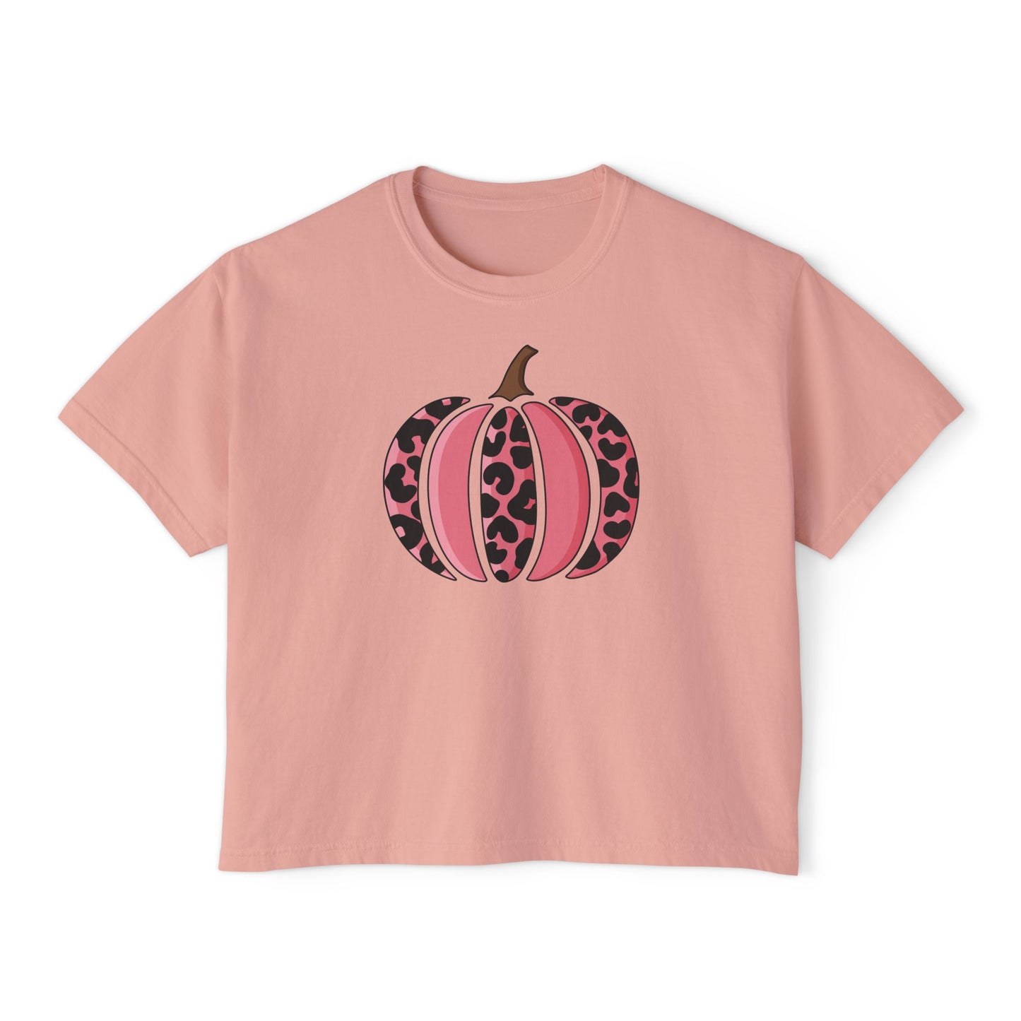 Pink Leopard Print Pumpkin  Boxy Tee