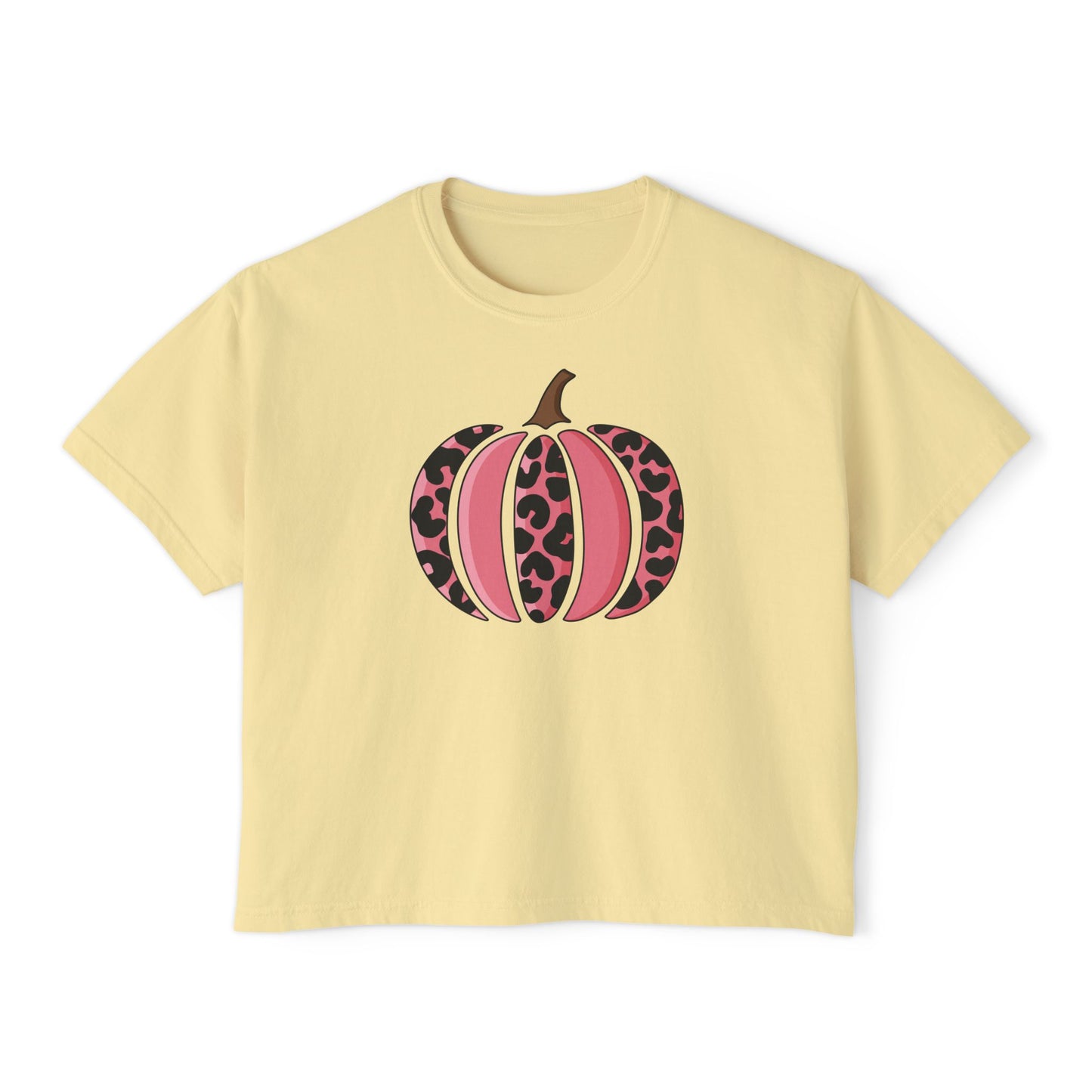 Pink Leopard Print Pumpkin  Boxy Tee