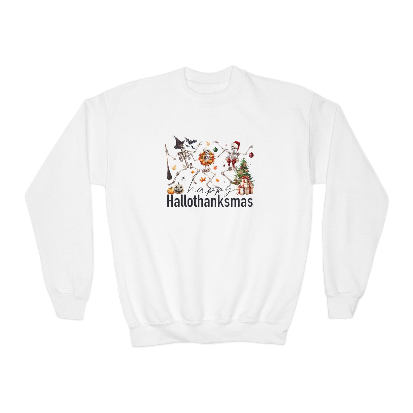 Happy Hallothanksmas Skeleton Youth Crewneck Sweatshirt