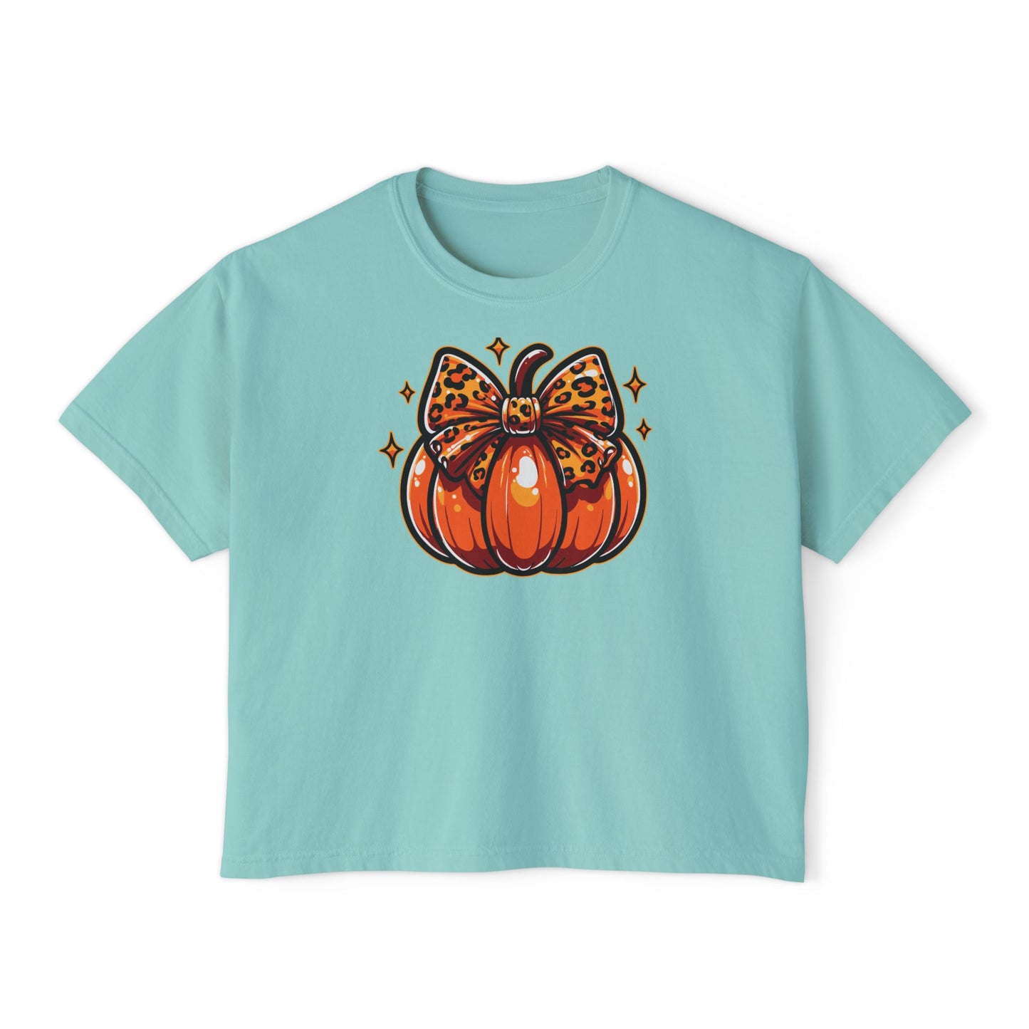 Leopard Pumpkin Bow Boxy Tee