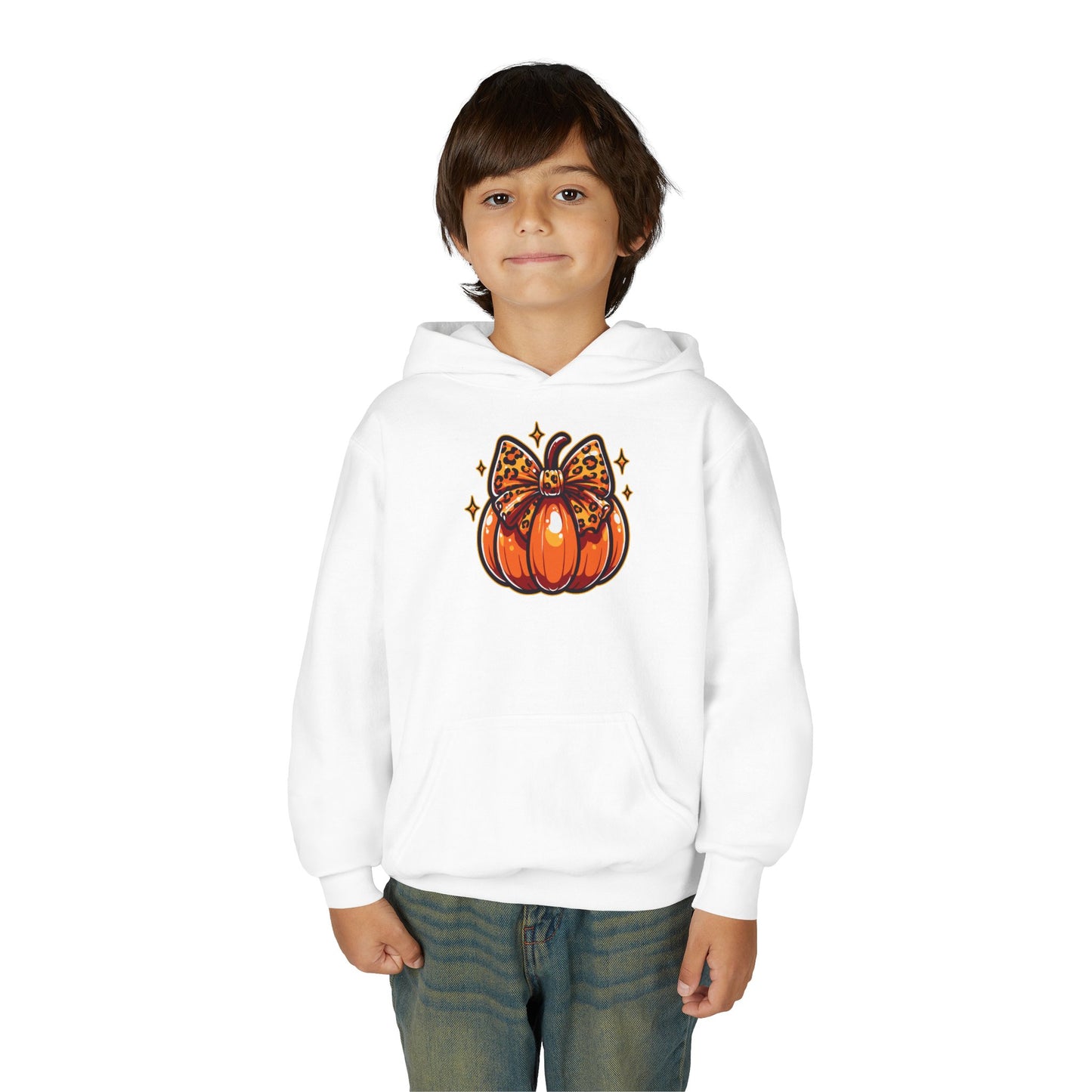 Leopard Pumpkin Bow Youth Hoodie