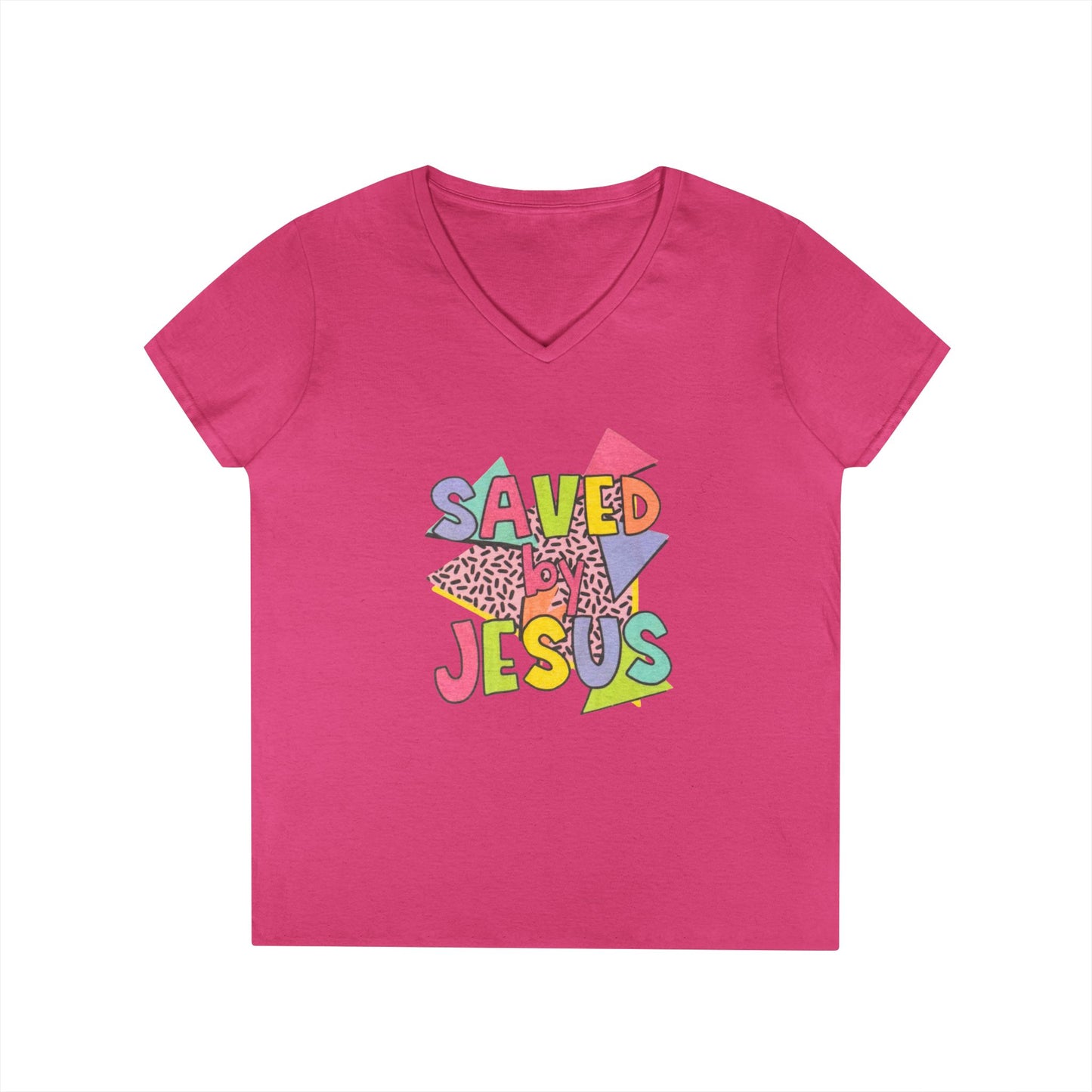 Retro Saved by Jesus V-Neck T-Shirt
