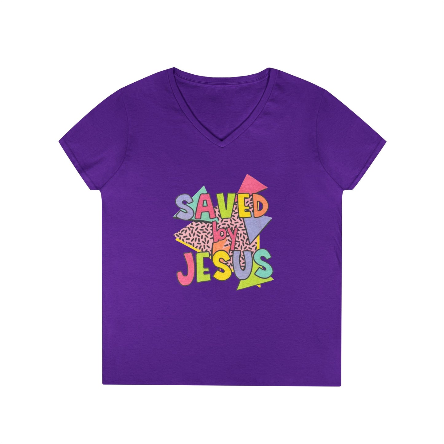 Retro Saved by Jesus V-Neck T-Shirt